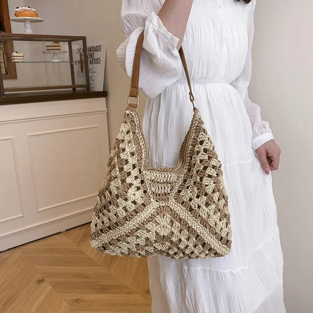 Sac de plage en paille au crochet pour femme Sac à bandoulière de vacances