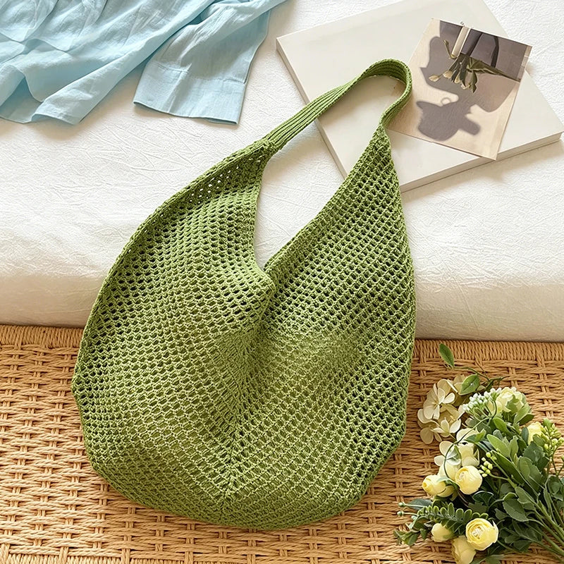 Sac à bandoulière creux tressé pour femmes Grand sac de plage en crochet