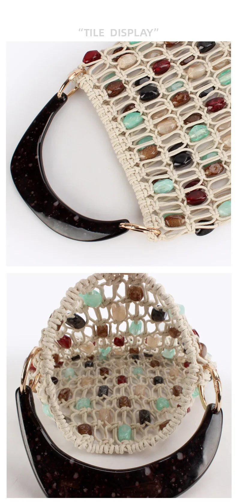 Bohemian Rope Crochet Women Bag Beading Beach Bag Handmade Woven Shoulder Bag