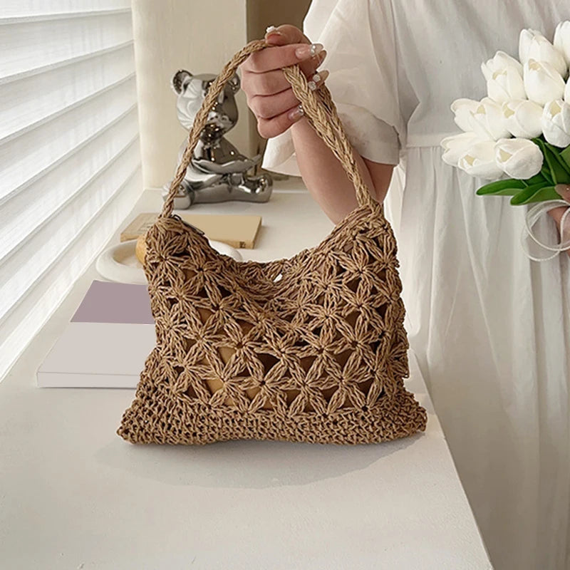Women Beach Woven Straw Shoulder Messenger Bag Boho Crossbody Macrame Purse