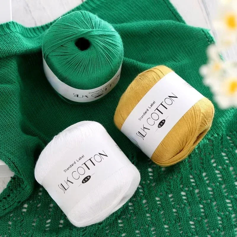 50g Fil à Crochet en Coton Soie Dentelle pour Tricots Bébé Doux Chaud Point de Croix