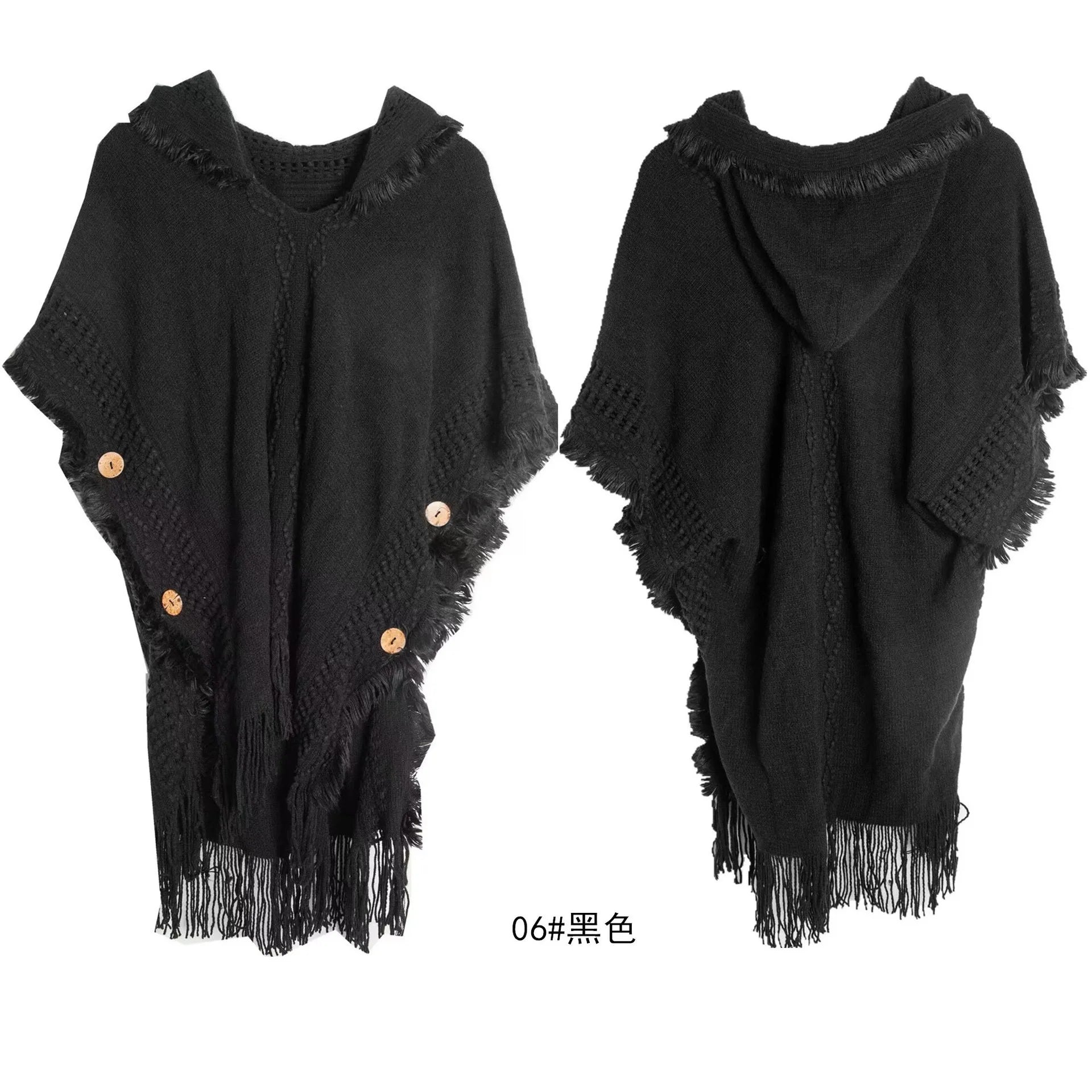 Cape à capuche au crochet, poncho, châle, tricot bohème chic pour femme