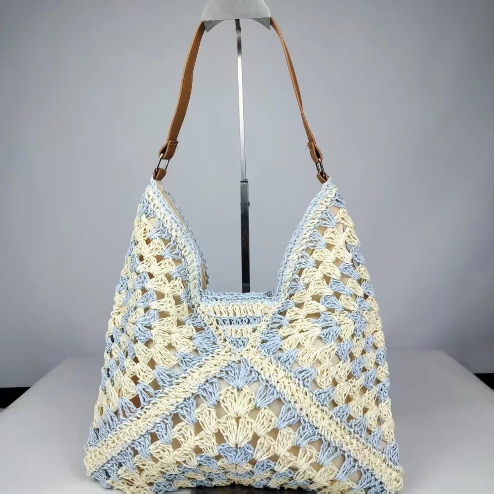 Sac de plage en paille au crochet pour femme Sac à bandoulière de vacances