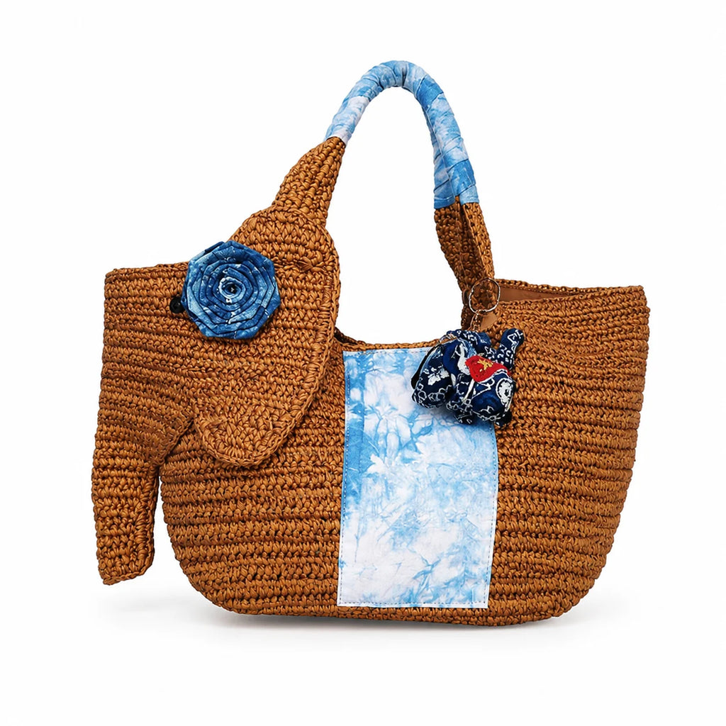 Elephant Straw Woven Tote Bag Handmade Beach Bag Large Capacity