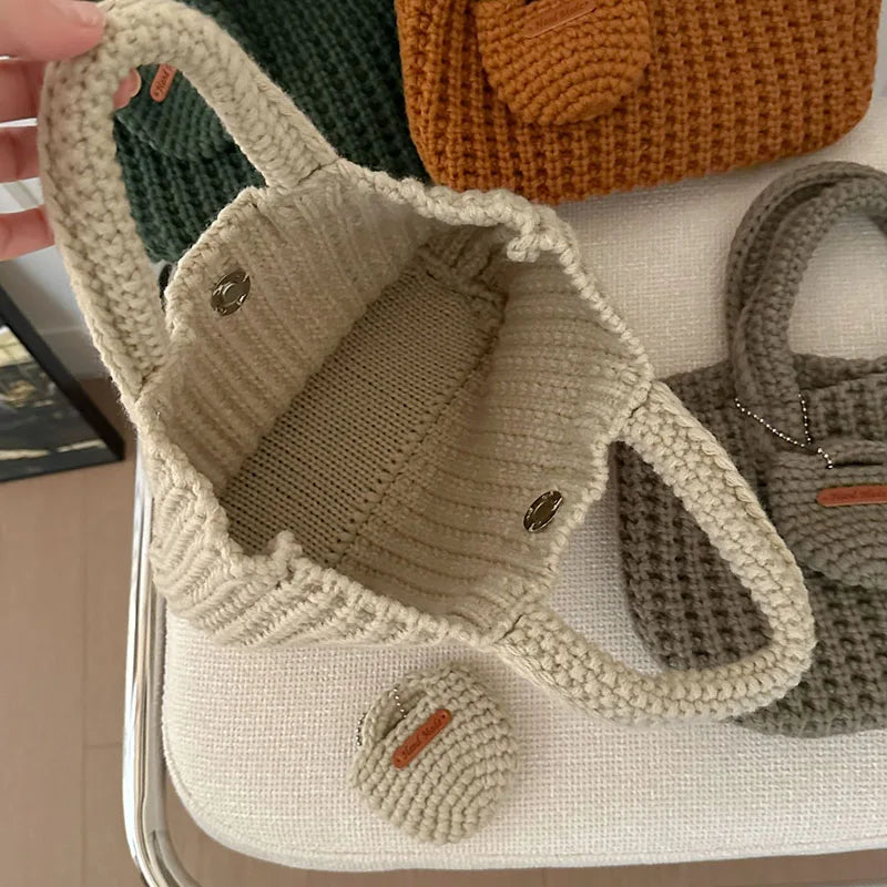 Korean Retro Handmade Crochet Bag New Mini Tote Bag For Women Autumn Winter