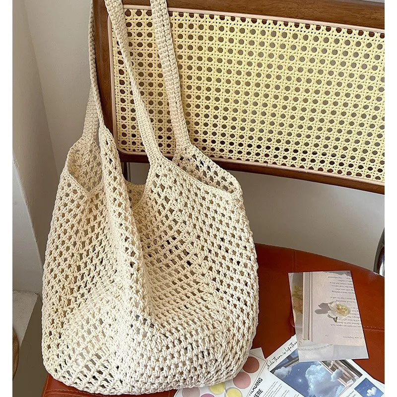 Big Capacity Knitting Shoulder Bag Tote for Summer Mesh Beach Bag Women