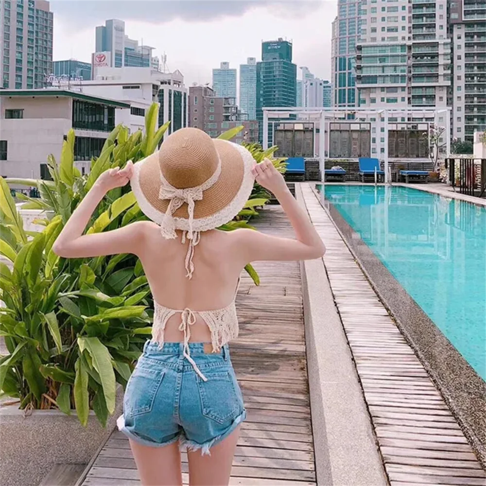 Sexy Hollow Out Tank Top For Women Summer Beach Knit Bra Tassel Short Top