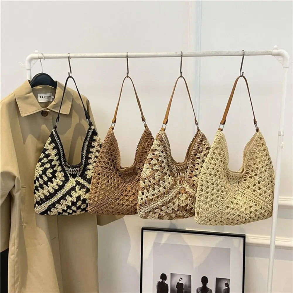 Sac de plage en paille au crochet pour femme Sac à bandoulière de vacances