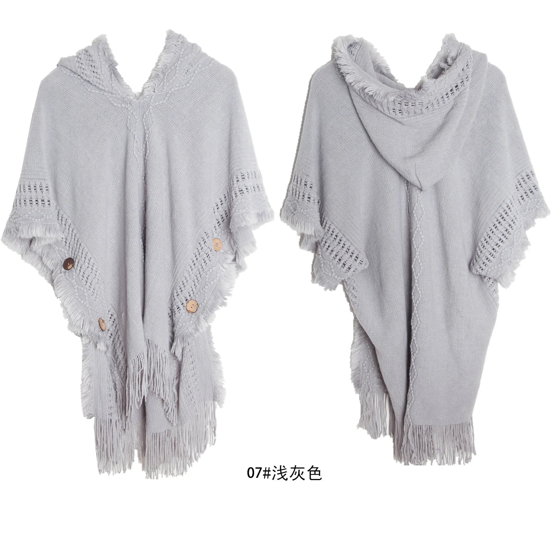 Cape à capuche au crochet, poncho, châle, tricot bohème chic pour femme