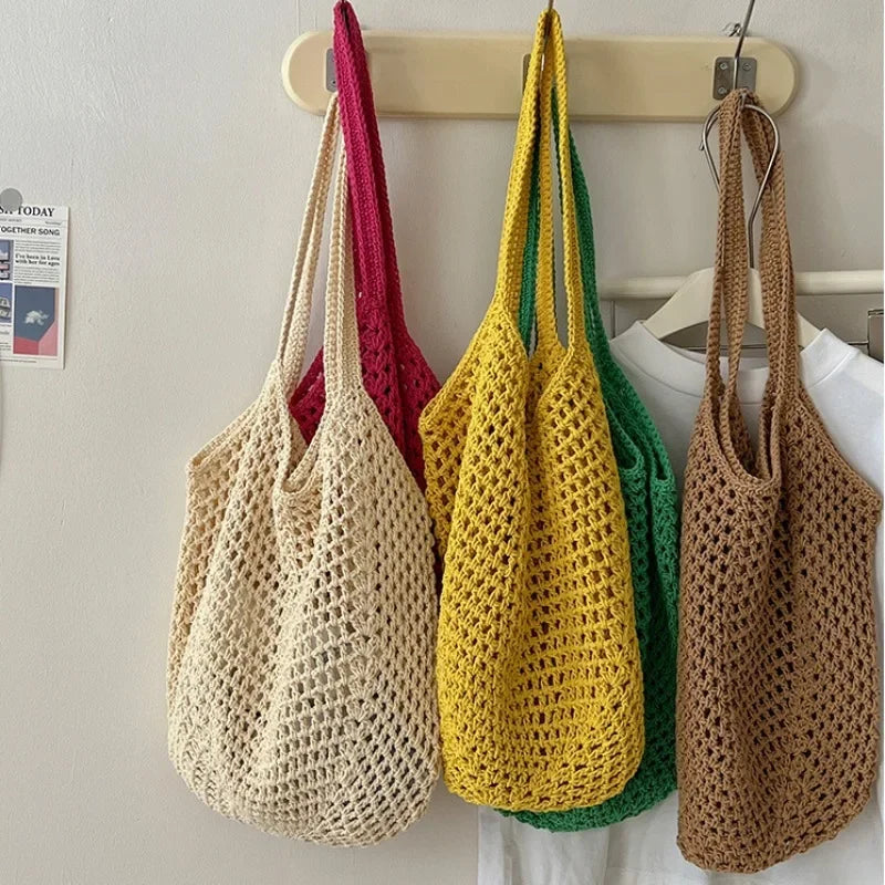 Big Capacity Knitting Shoulder Bag Tote for Summer Mesh Beach Bag Women
