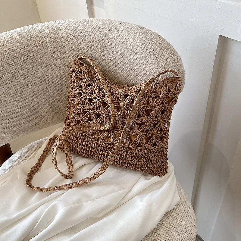 Women Beach Woven Straw Shoulder Messenger Bag Boho Crossbody Macrame Purse
