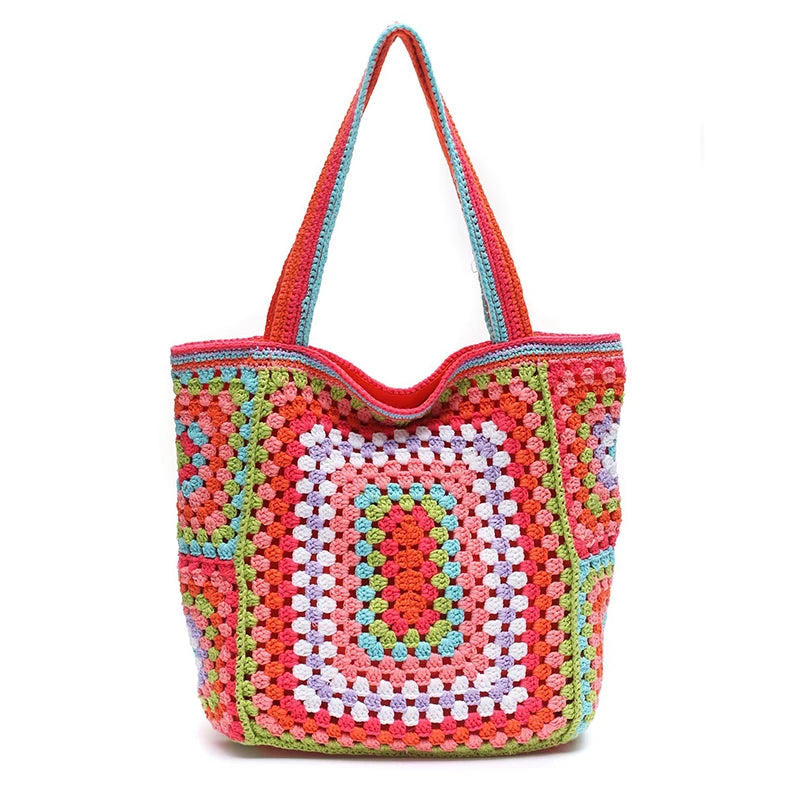 Bohemian Crochet Beach Bag for Women Large Capacity Shoulder Bag Crossbody
