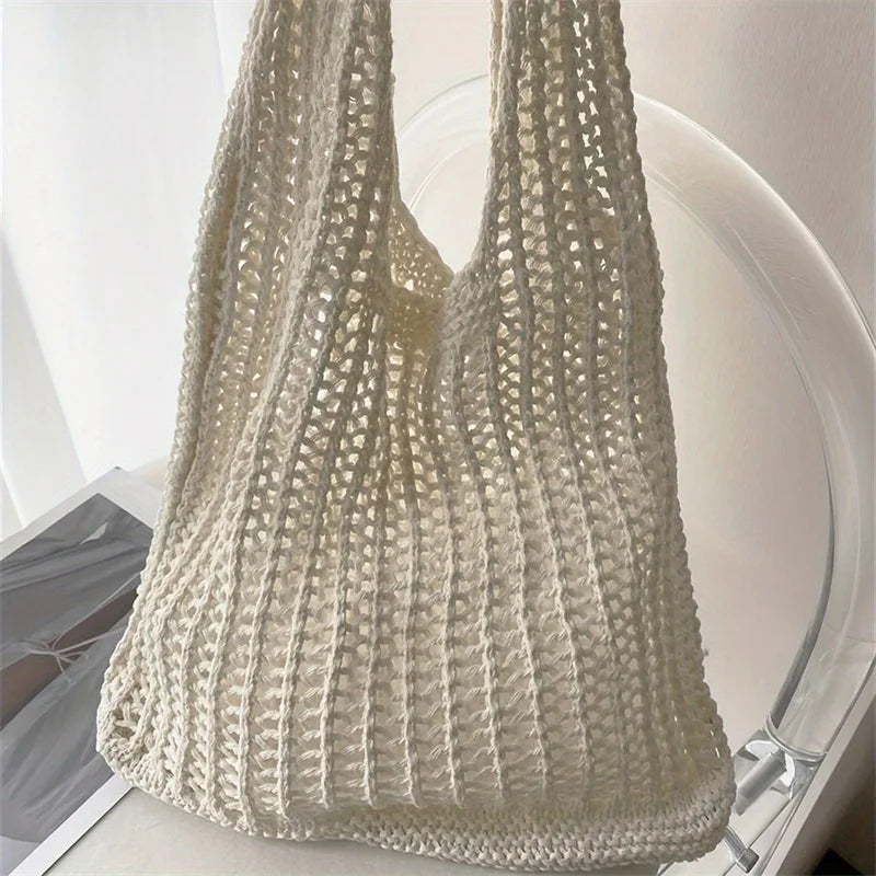 Sac à bandoulière fourre-tout en crochet de couleur unie Yogodlns, sac à main bohème tissé