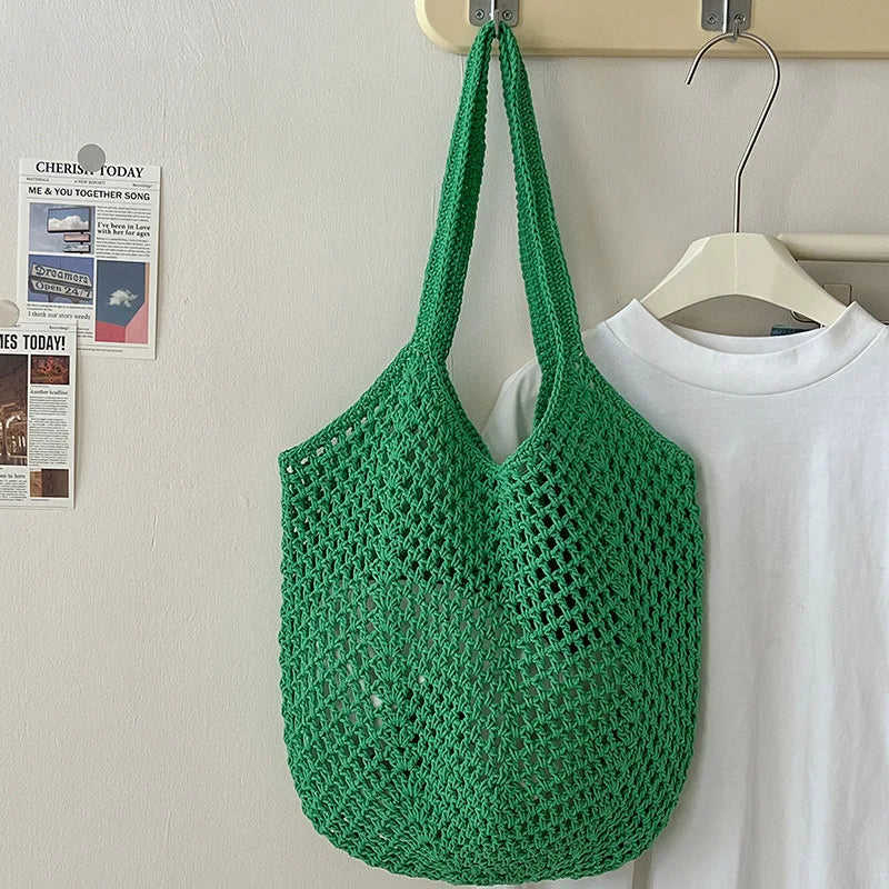 Grand sac fourre-tout à bandoulière en tricot pour l'été, sac de plage en maille pour femme