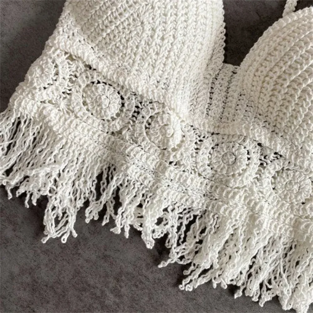 Sexy Hollow Out Tank Top For Women Summer Beach Knit Bra Tassel Short Top