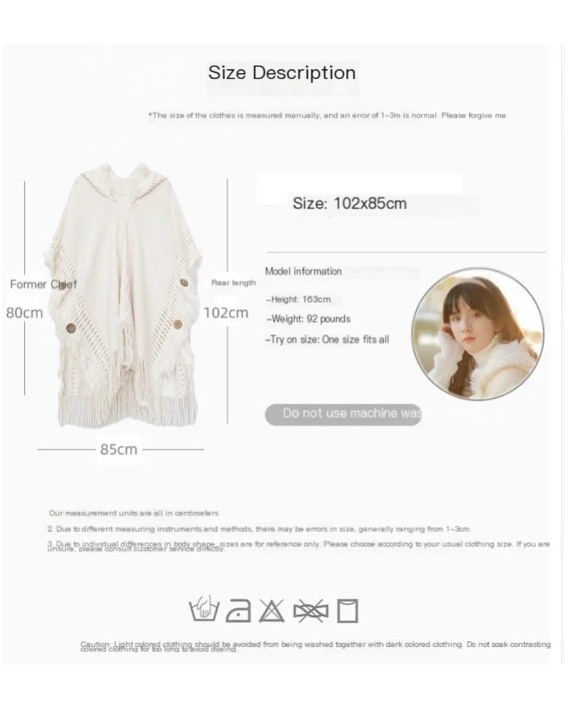 Hooded Crochet Cloak Poncho Shawl Boho Chic Knit Wrap For Women