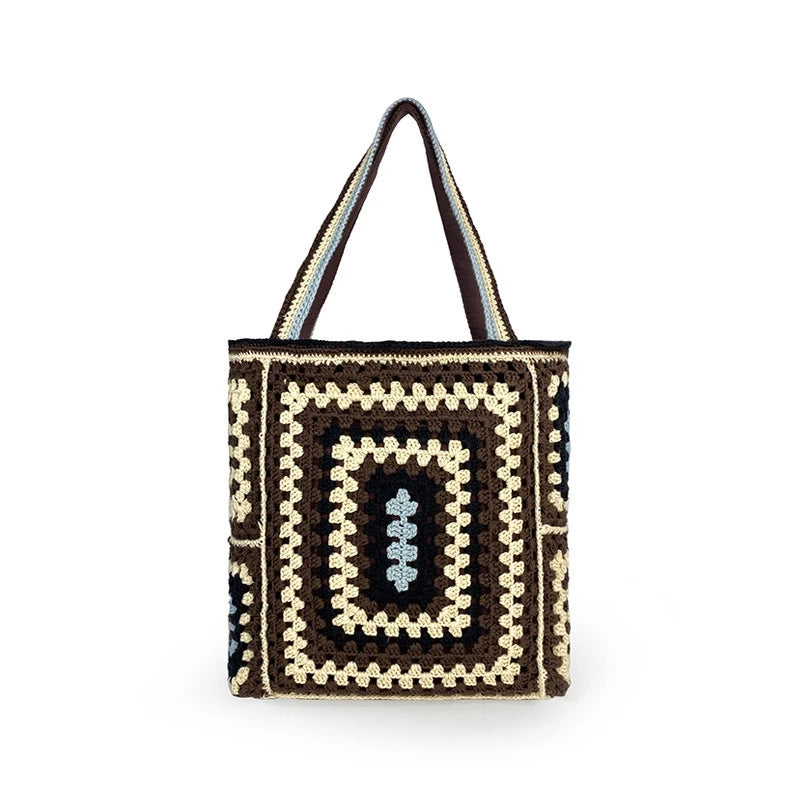 Bohemian Crochet Beach Bag for Women Large Capacity Shoulder Bag Crossbody