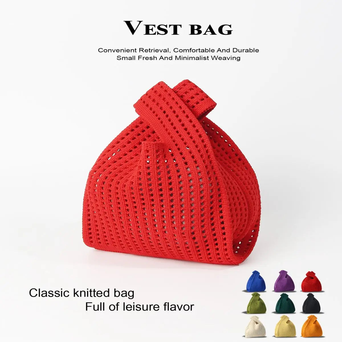 Handmade Knit Handbag Women Mini Shoulder Bag Casual Plaid Stripe Tote