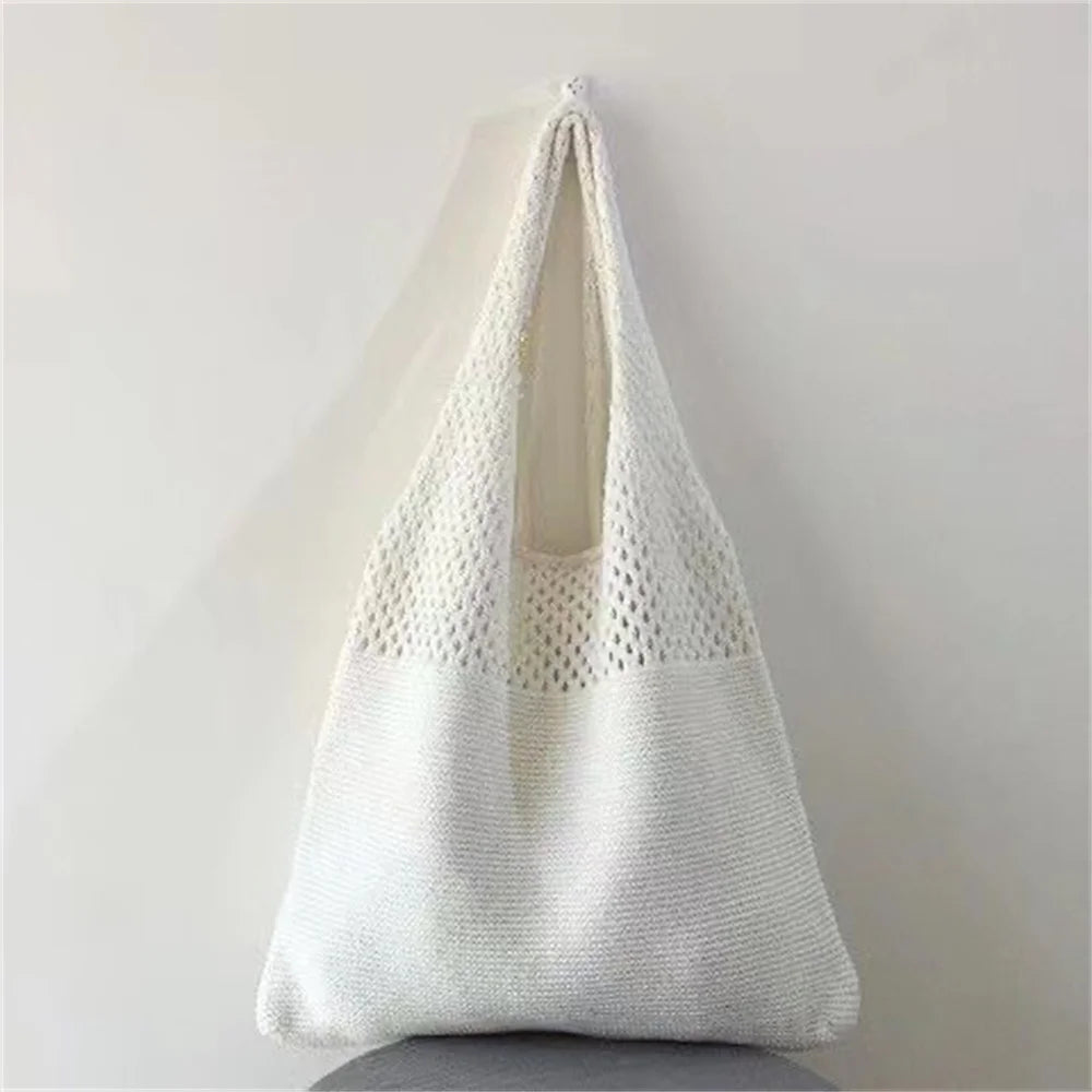 Sac fourre-tout en laine tricoté personnalisé pour femme avec nom brodé, sac de courses