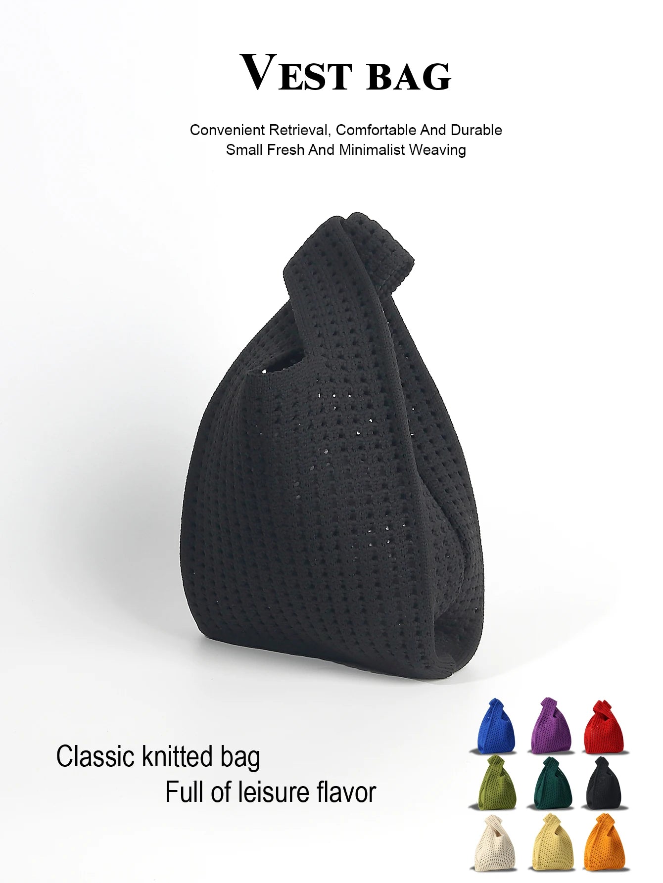 Handmade Knit Handbag Women Mini Shoulder Bag Casual Plaid Stripe Tote