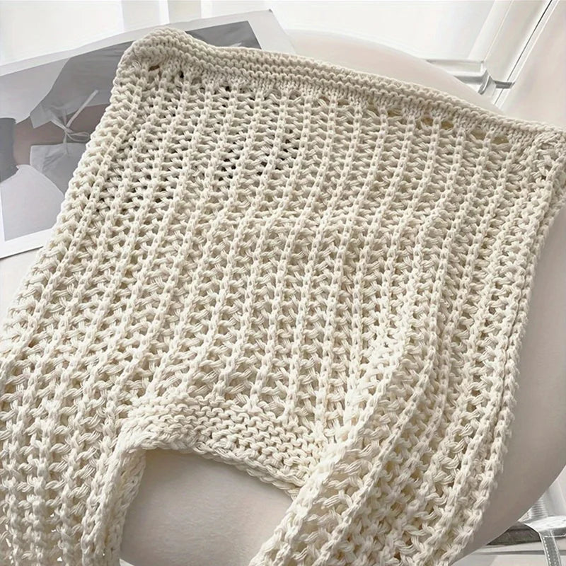 Yogodlns Solid Color Crochet Tote Shoulder Bag Bohemian Woven Handbag