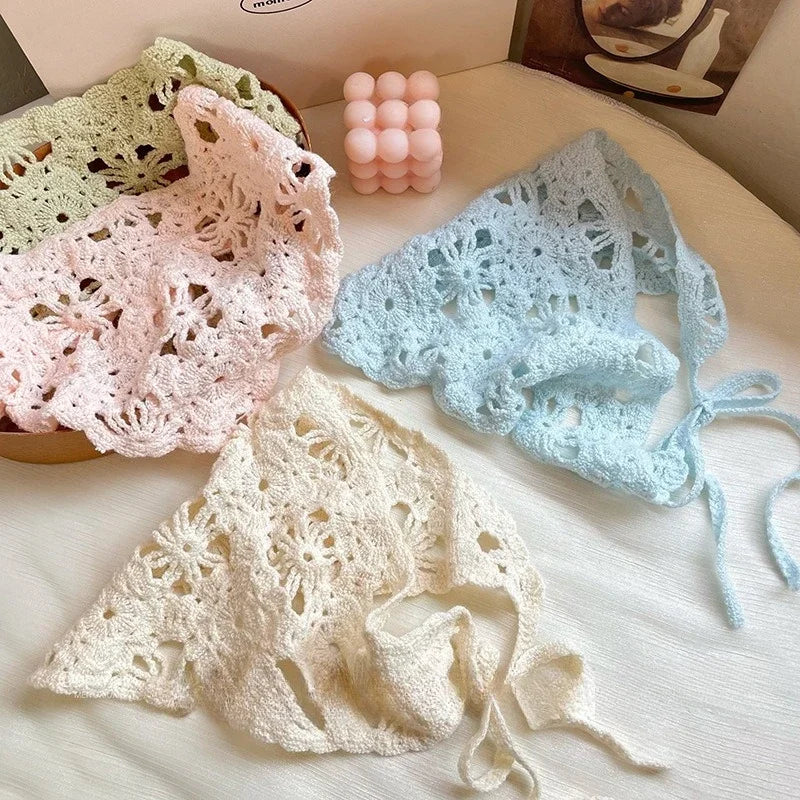 Fashion Knitted Headscarf Hat French Pastoral Triangle Headband Handmade Crochet