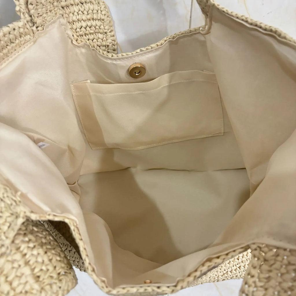 Elephant Straw Woven Tote Bag Handmade Beach Bag Large Capacity