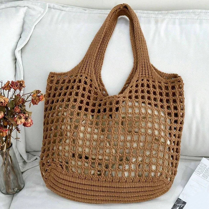 Fashion Crochet Bags For Women Summer Beach Tote Raffia Straw Handbag Boho