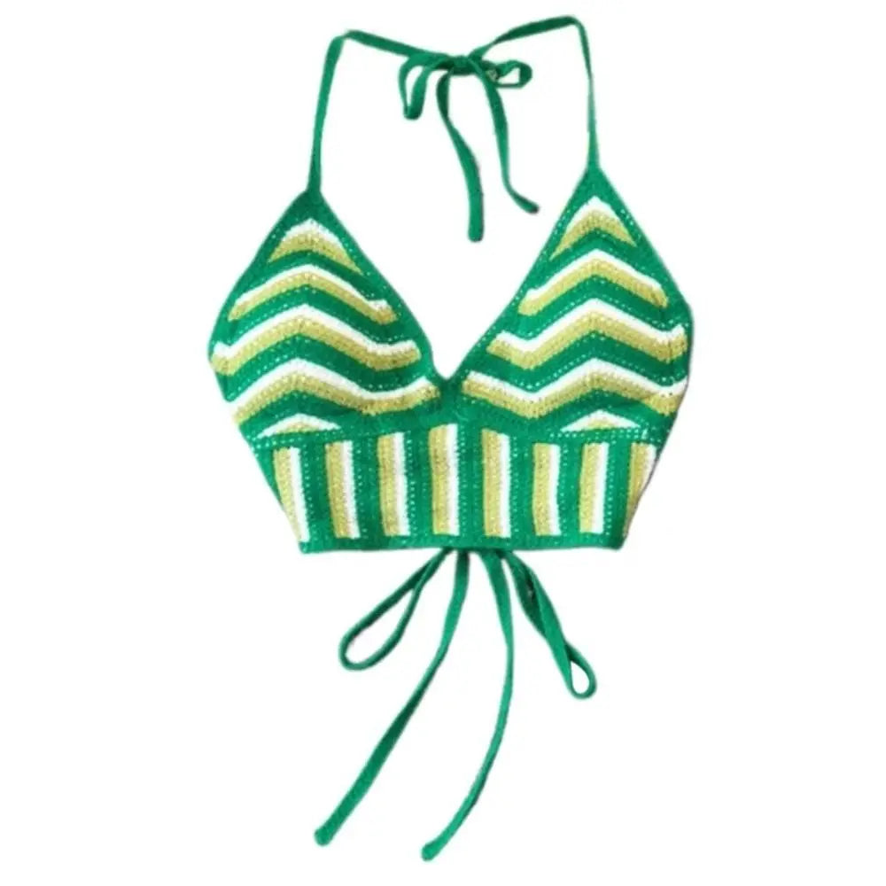 Haut débardeur Bohème au Crochet Dos Nu Creux pour Femme Vêtements de Plage Tricot Rayé