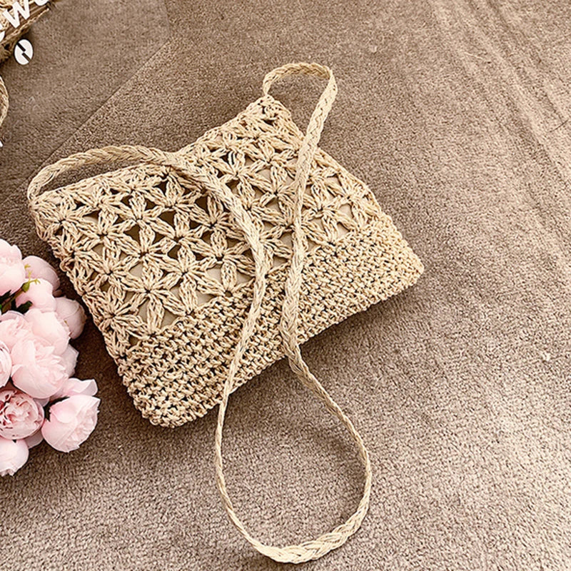 Women Beach Woven Straw Shoulder Messenger Bag Boho Crossbody Macrame Purse
