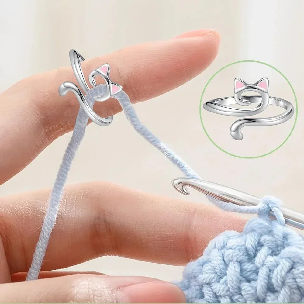 Adjustable Crochet Tension Ring For Beginners Cat Themed Yarn Guide Ring