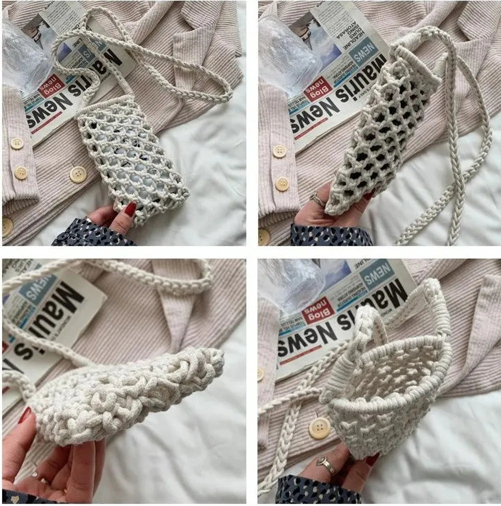Hollow Out Woven Crochet Crossbody Phone Bag Women Lightweight Shoulder Bag