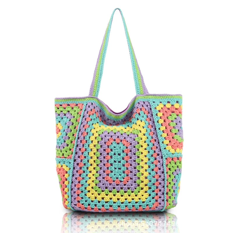 Bohemian Crochet Beach Bag for Women Large Capacity Shoulder Bag Crossbody
