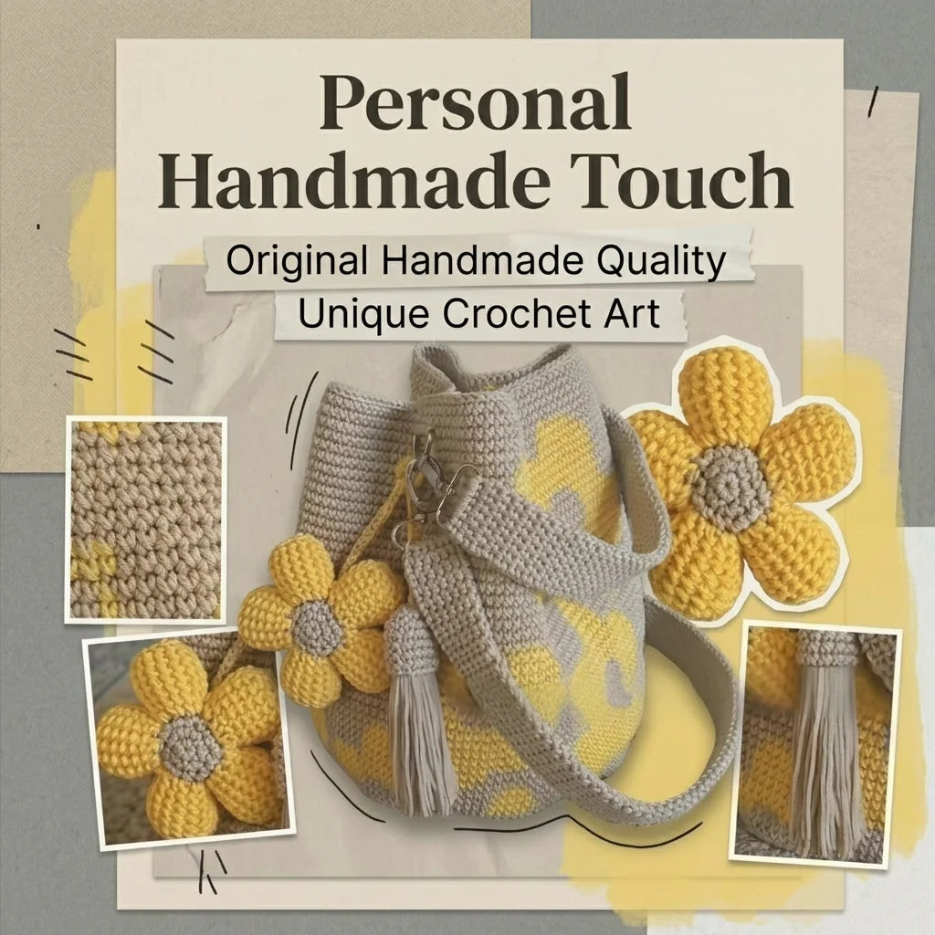 Handmade Crochet Oversized Flower Tote Bag With Detachable Flower Decoration