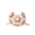 Sweet Handmade Crochet Crossbody Bag Flower Pattern Corduroy Shoulder Bag