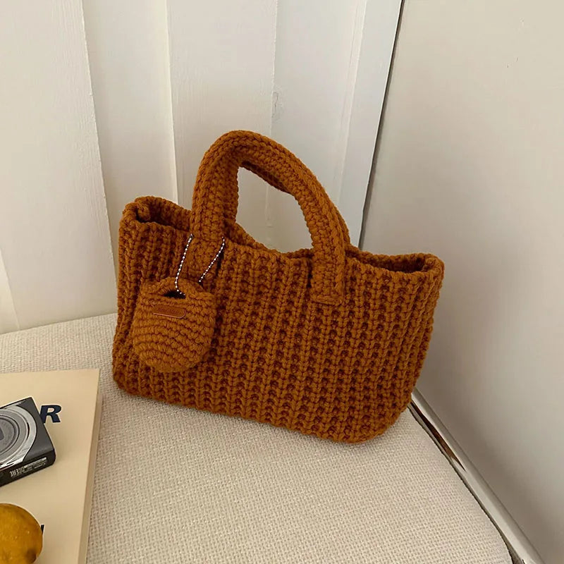 Sac bandoulière coréen rétro fait main au crochet, mini fourre-tout pour femme automne hiver