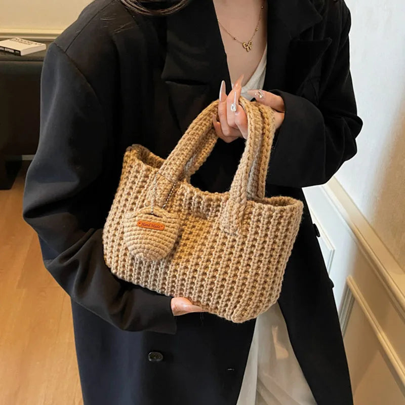 Korean Retro Handmade Crochet Bag New Mini Tote Bag For Women Autumn Winter