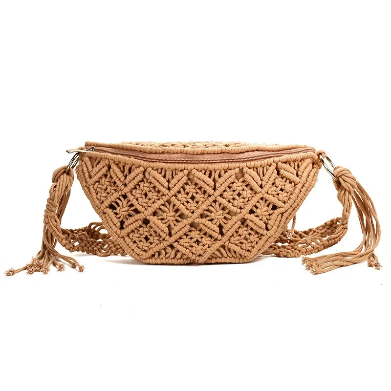 Sac tricoté d'été pour femmes, sac banane bohème au crochet, sac bandoulière fourre-tout
