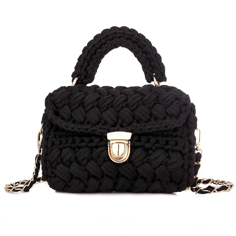 Sac à main tricoté DIY en corde tissée, sac bandoulière de créateur pour femmes avec chaîne