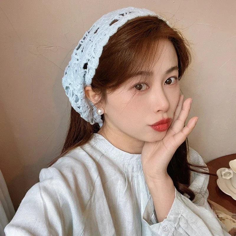 Fashion Knitted Headscarf Hat French Pastoral Triangle Headband Handmade Crochet