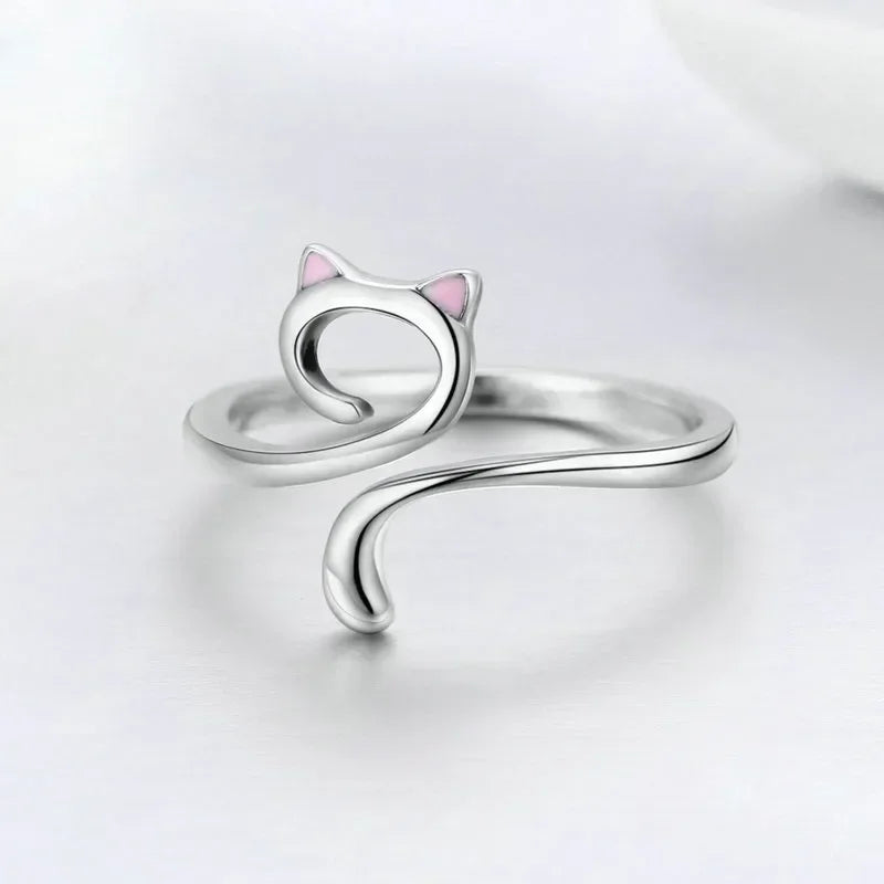 Bague de tension de crochet réglable pour débutants avec motif chat, anneau guide-fil