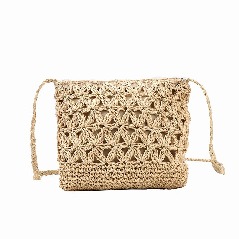 Women Beach Woven Straw Shoulder Messenger Bag Boho Crossbody Macrame Purse
