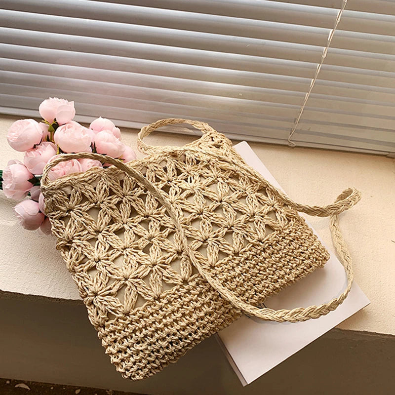 Women Beach Woven Straw Shoulder Messenger Bag Boho Crossbody Macrame Purse