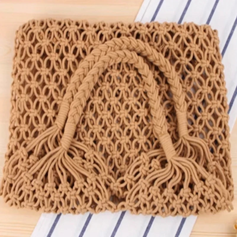 Hollow Crochet Mesh Shoulder Bag With Inner Pocket Women Solid Color Tote Bag