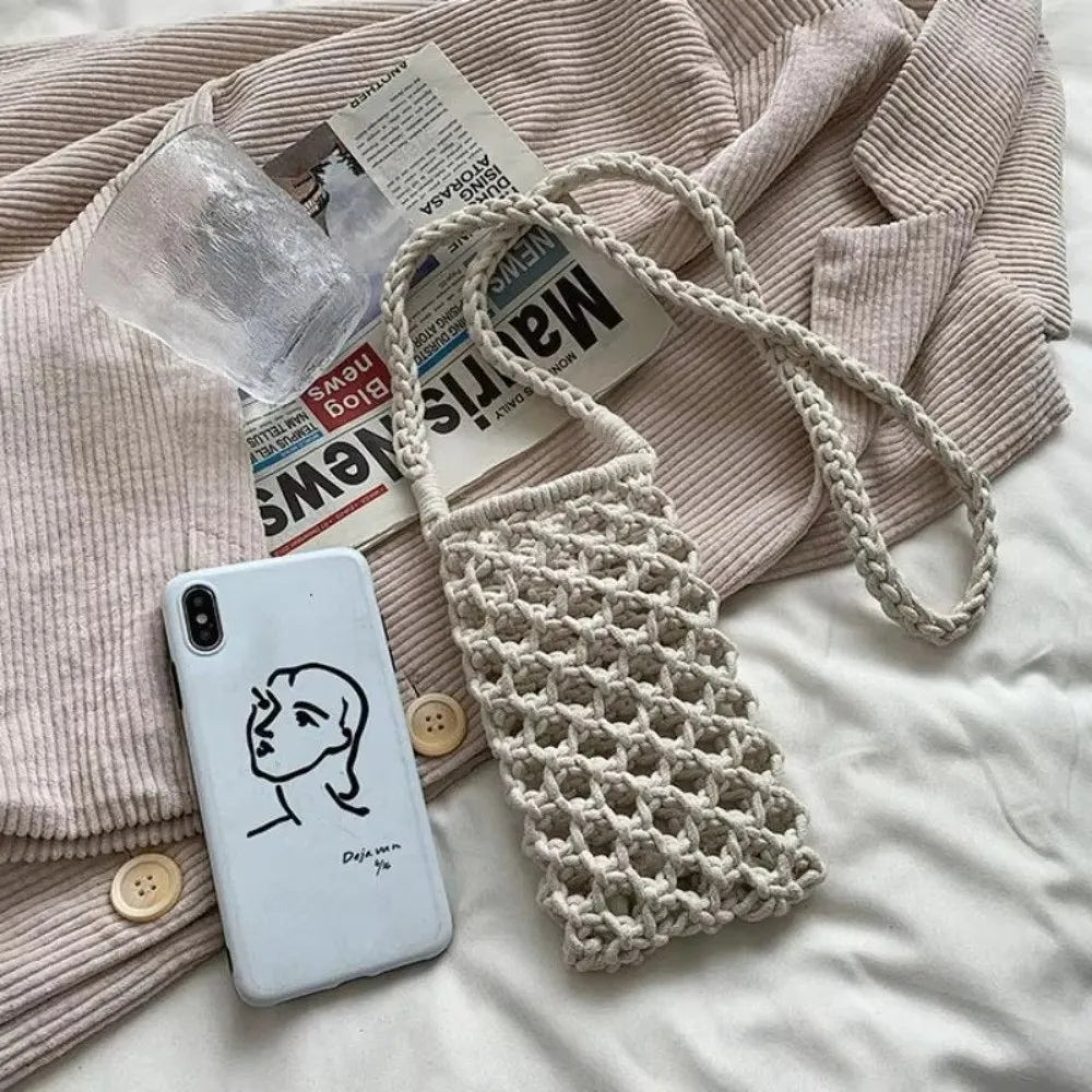 Sac à bandoulière en crochet creux tissé pour téléphone, léger, pour femme