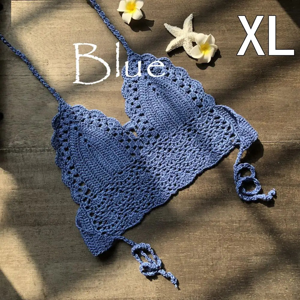 Haut court tricoté en crochet, type bralette, bikini, débardeur dos nu, style bohème, pour femmes