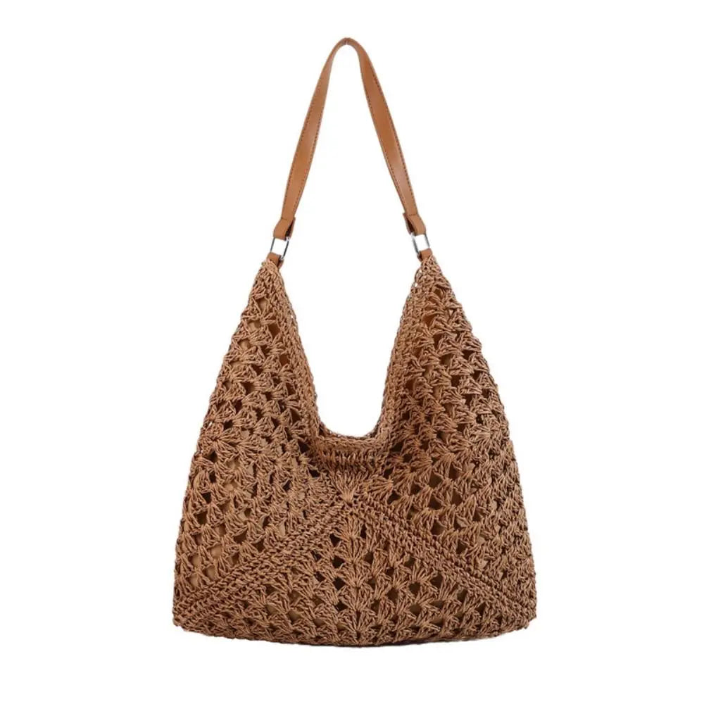 Summer Straw Crochet Bag For Women Beach Shoulder Tote Vacation Bag