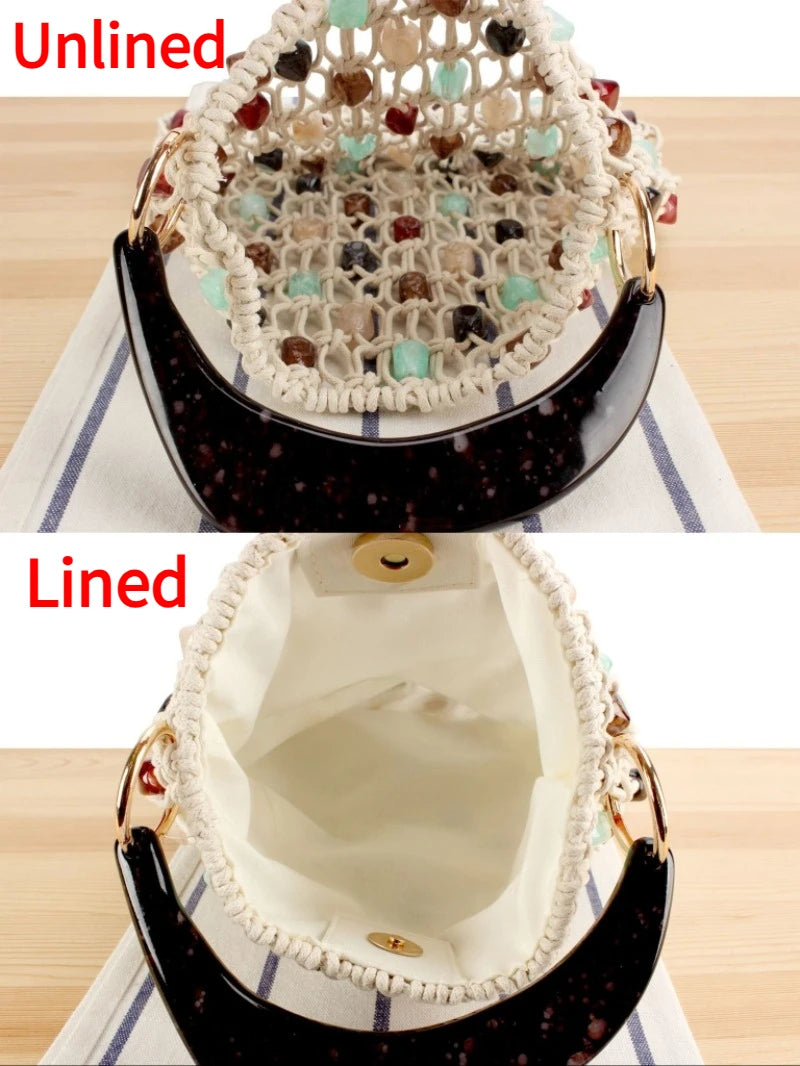 Bohemian Rope Crochet Women Bag Beading Beach Bag Handmade Woven Shoulder Bag