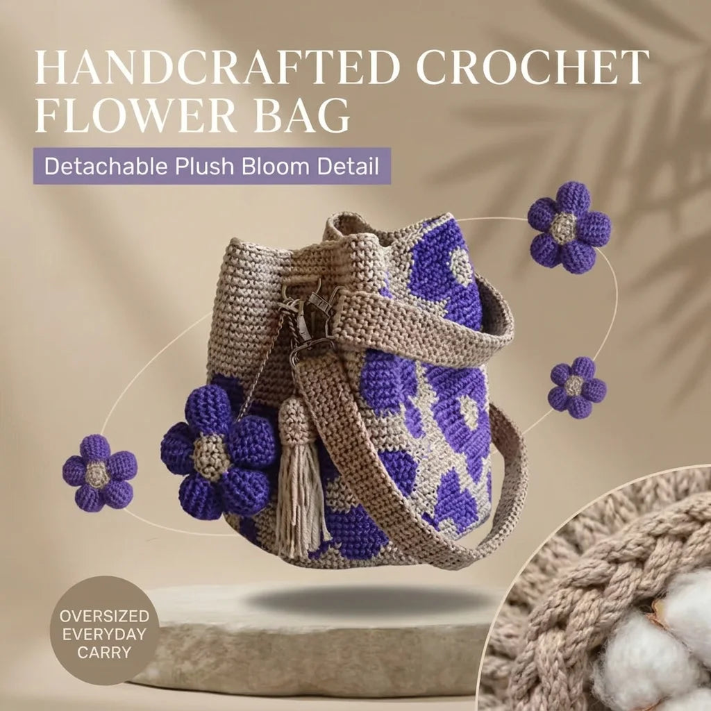 Handmade Crochet Oversized Flower Tote Bag With Detachable Flower Decoration