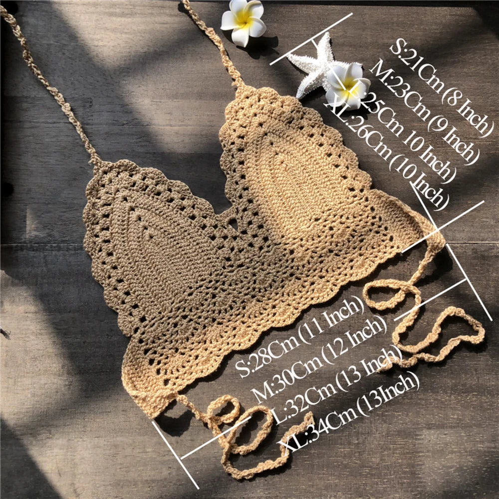Knit Crochet Bralette Crop Top Bikini Tank Backless Boho Beachwear For Women